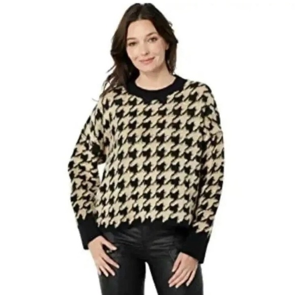 Max Studio Black Beige Houndstooth Knit Sweater Size Large - Picture 4 of 15